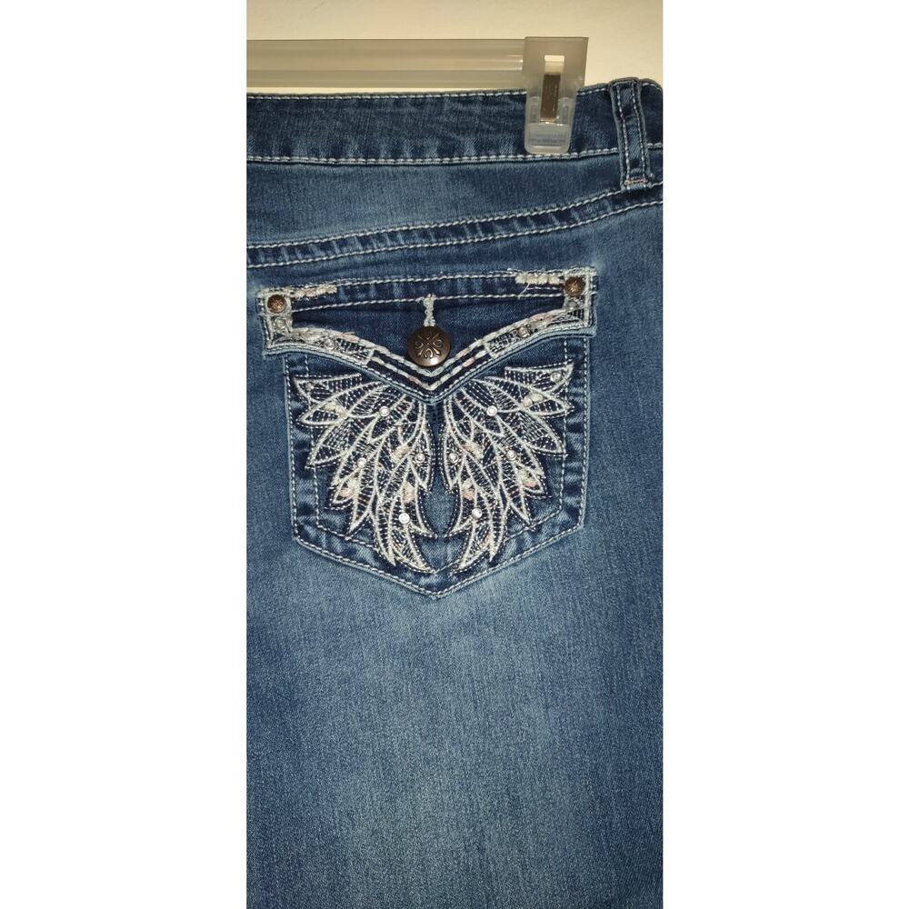ANA Blue Denim Capris Jeans Women's SIZE 8 BLING Y2K Rhinestones Embellished 8 - Picture 8 of 14